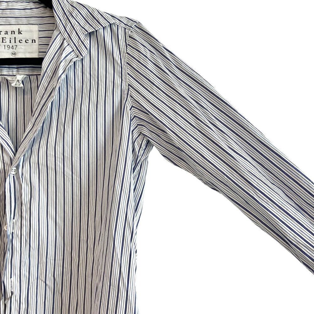 Frank & Eileen Grayson Navy Blue Stripe Cotton Button Down Shirt XS - Picture 6 of 11